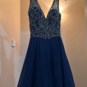 Elegant Navy Blue Beaded Dress